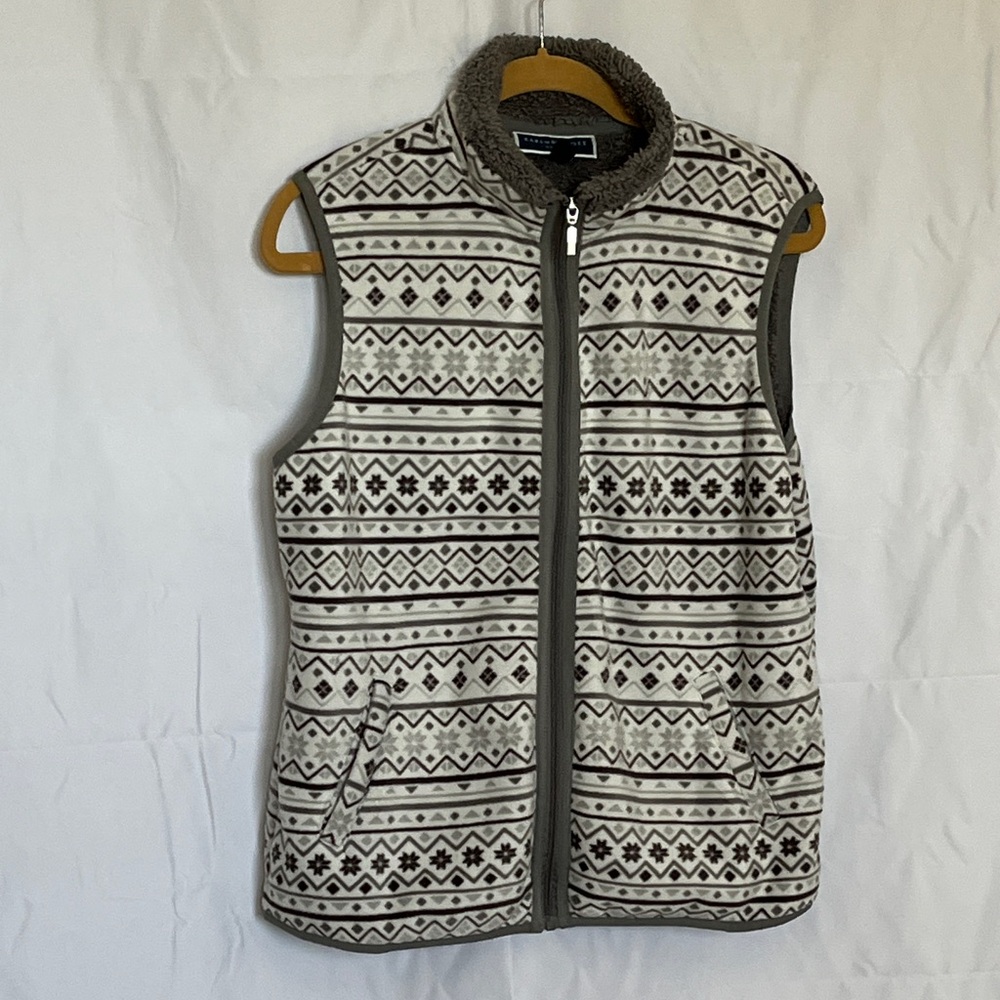 Karen Scott, cozy Patterned Gray Sleeveless Vest Jacket Petite Large